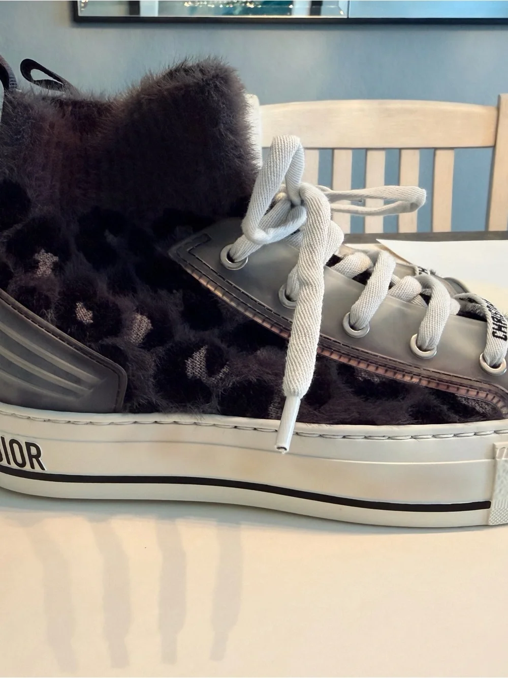 Christian Dior Grey Cheetah Sneakers with fur on top